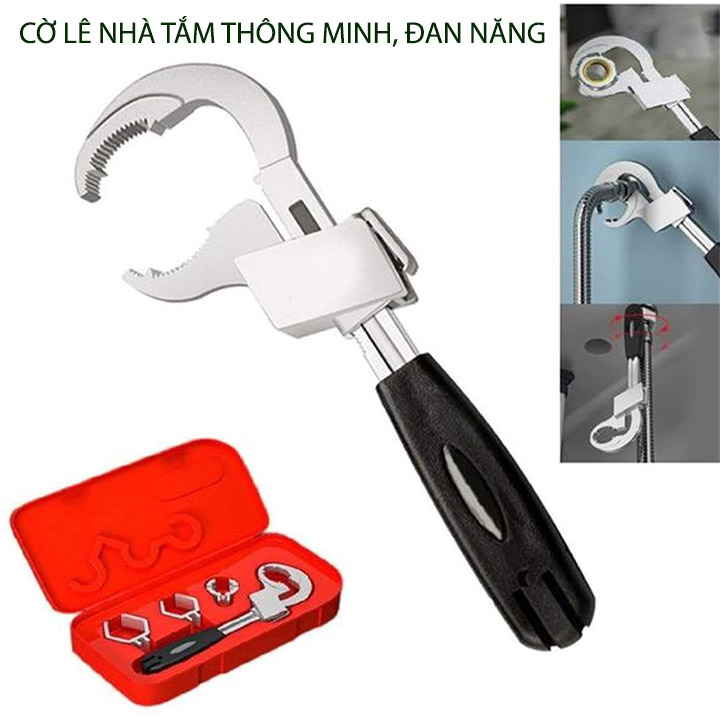 Cờ lê nhà tắm thế hệ mới thông minh với độ mở lớn lên tới 80mm, kèm 3 đầu nhỏ tiện dụng