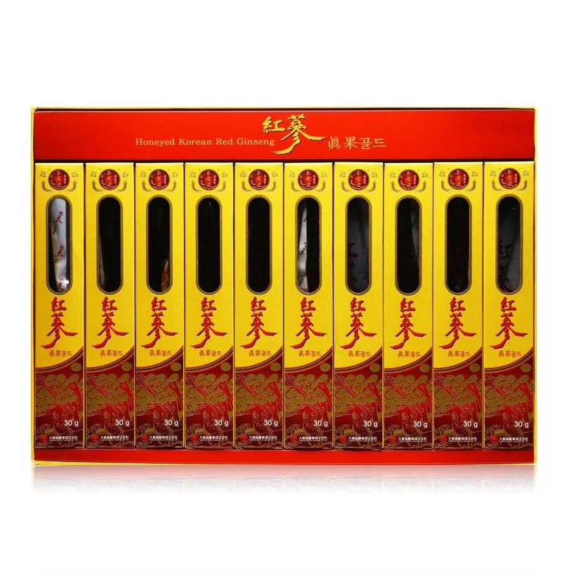 Hộp 10 Củ Hồng sâm 6 Tuổi tẩm mật ong Daedong Korea - Daedong Honeyed Korean Red Ginseng (300g)