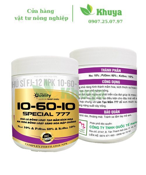 Phân bón hỗn hợp NPK 10-60-10 777 1 kí Gìa lá - Tạo mầm - Ra hoa