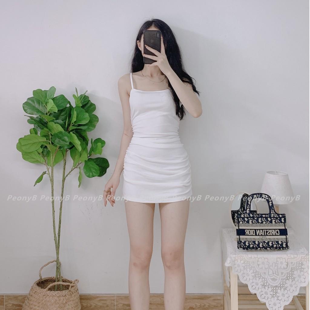 Váy đầm ôm body hai dây sợi bún bóp eo sexy 3 màu đen trắng tím ulzzang nữ