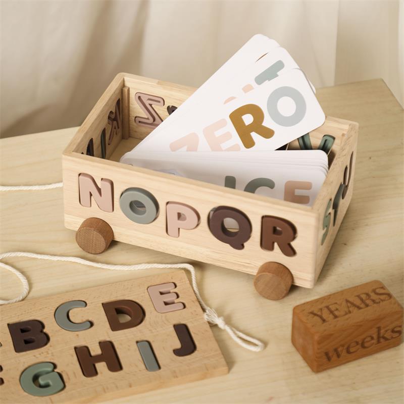 Bộ đồ chơi xe cũi thả chữ bằng silicone cho bé - đồ chơi gỗ phát triển trí tuệ