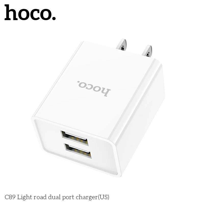 Củ sạc Hoco C89 2 cổng USB, sạc nhanh 2.1A, chân cắm dẹt, thích hợp với nhiều dòng điện thoại hàng chính hãng