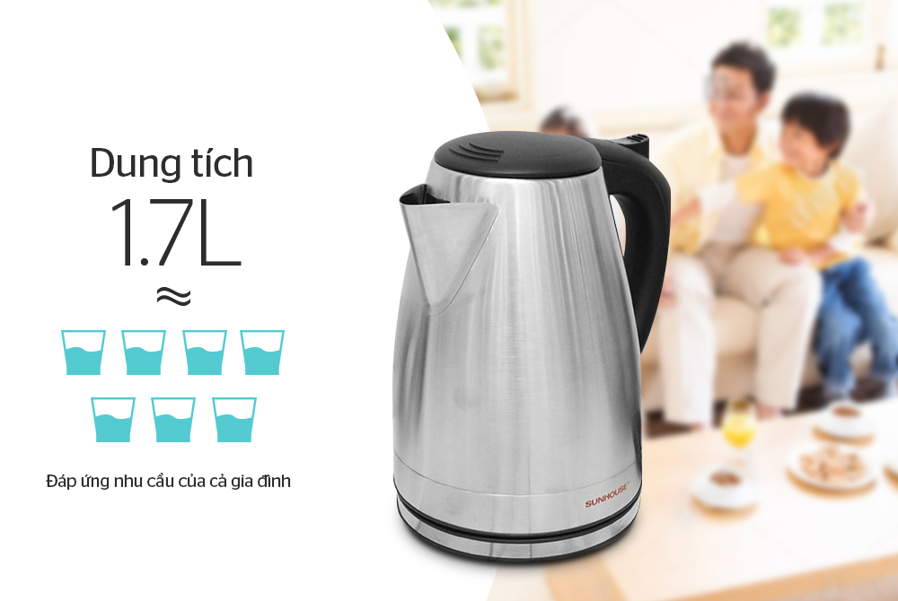 [Hàng Chính Hãng]  Ấm Siêu Tốc Inox Sunhouse SHD1370 1.8 Lít - Bảo Hành 12 Tháng Toàn Quốc