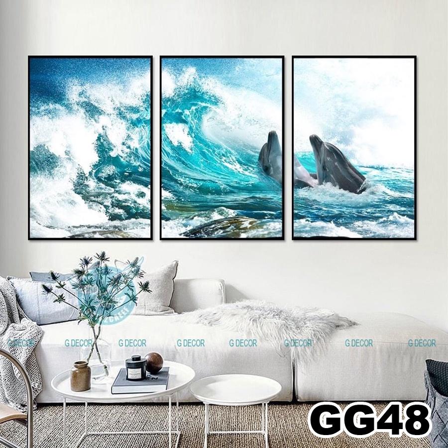 Tranh treo tường canvas 3 bức phong cách hiện đại Bắc Âu 166, tranh cá cảnh trang trí phòng khách, phòng ngủ, phòng ăn