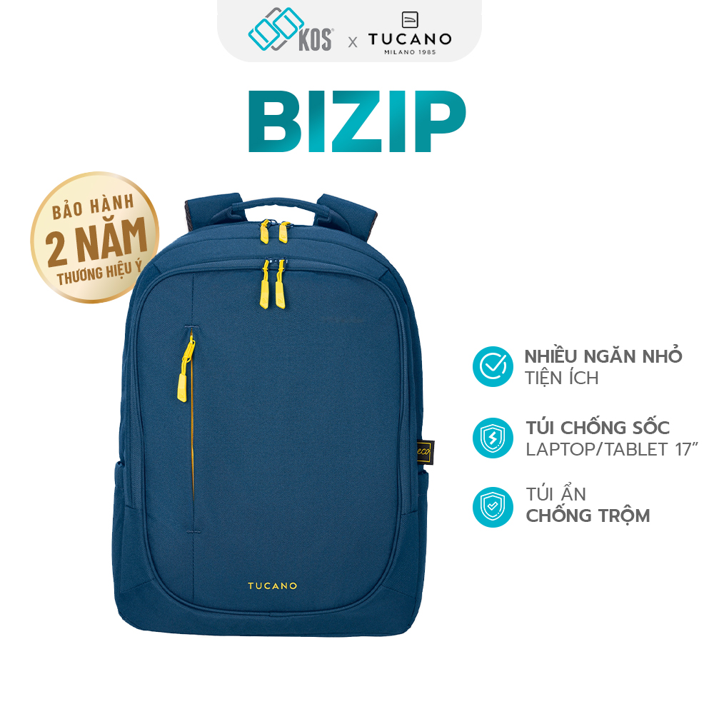 Balo laptop Tucano Bizip 17 inch, màu xanh, thương hiệu Ý, bảo hành 2 năm