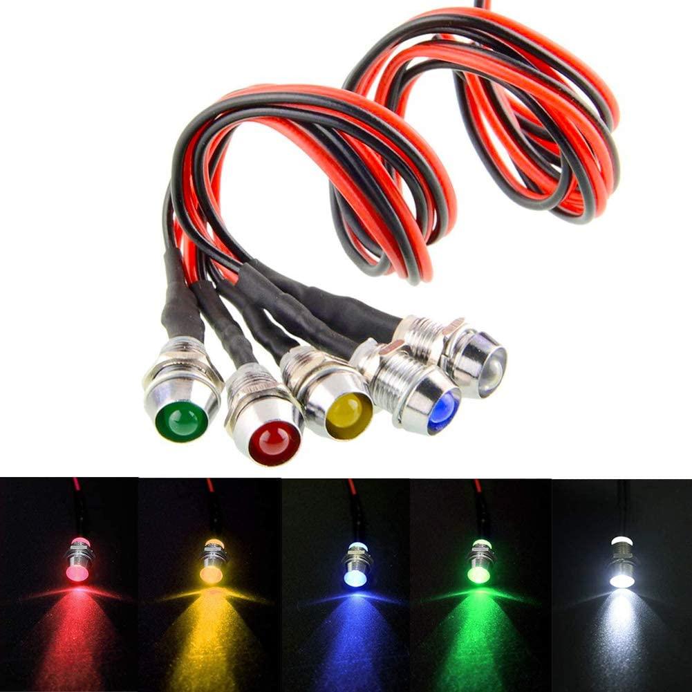 Chỉ báo bóng đèn LED 5 PCS, đèn LED đèn tín hiệu 12V 8 mm