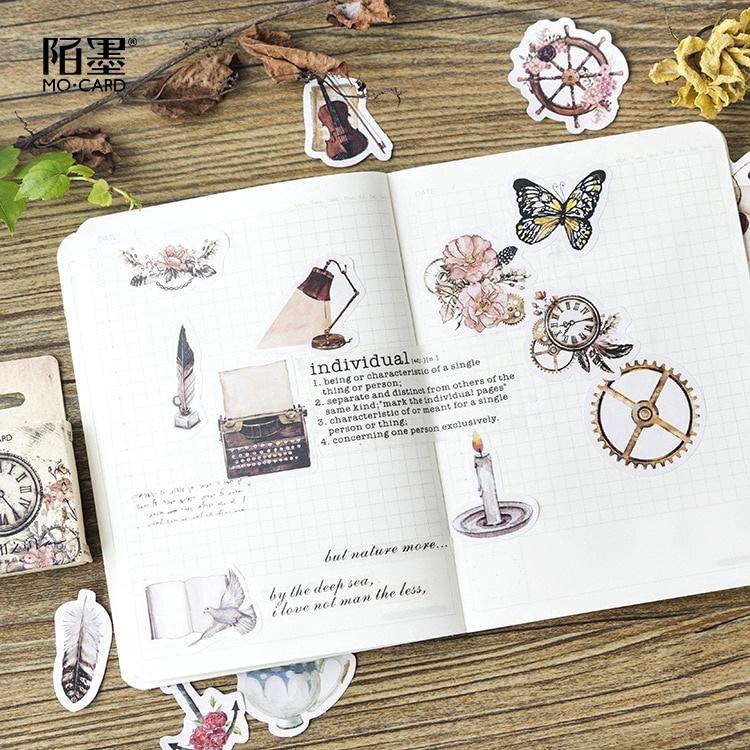 Bộ 45 miếng sticker hình dán vintage phong cách cổ điển trang trí sổ tay, sổ nhật kí/ bullet journal sticker - wt081