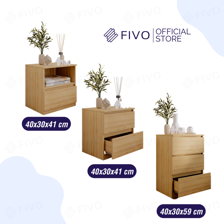 Tủ Đầu Giường Mini Giá Rẻ Tự Lắp Ráp FIVO FT19, Mặt Tủ Rộng Rãi, Chân Tủ Chắc Chắn, Thiết Kế Thẩm Mỹ - 3 Hộc Tủ