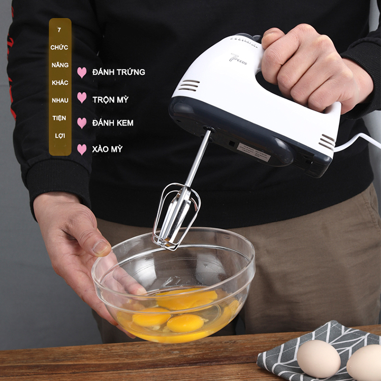 MÁY ĐÁNH TRỨNG GIA ĐÌNH  ĐA NĂNG 7 TỐC ĐỘ 180W (tặng kèm 2 vòng dâu cho bé)