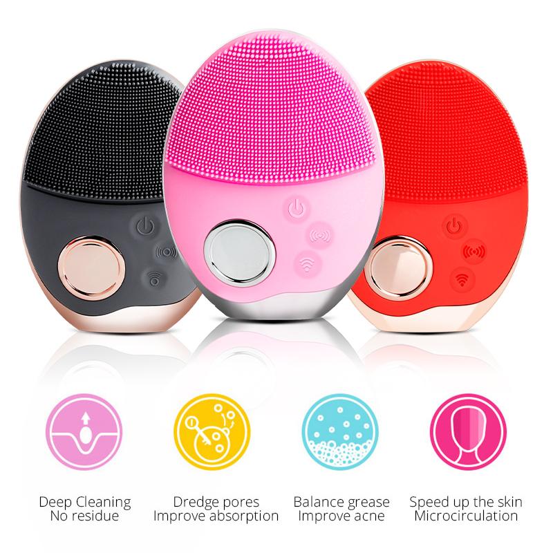 Siêu Âm Thanh 3 Màu Đèn LED Photon Đèn Điện Mặt Ceansing Bàn Chải Mini Không Dây Silicon Mặt Máy Giặt Máy Mát Xa