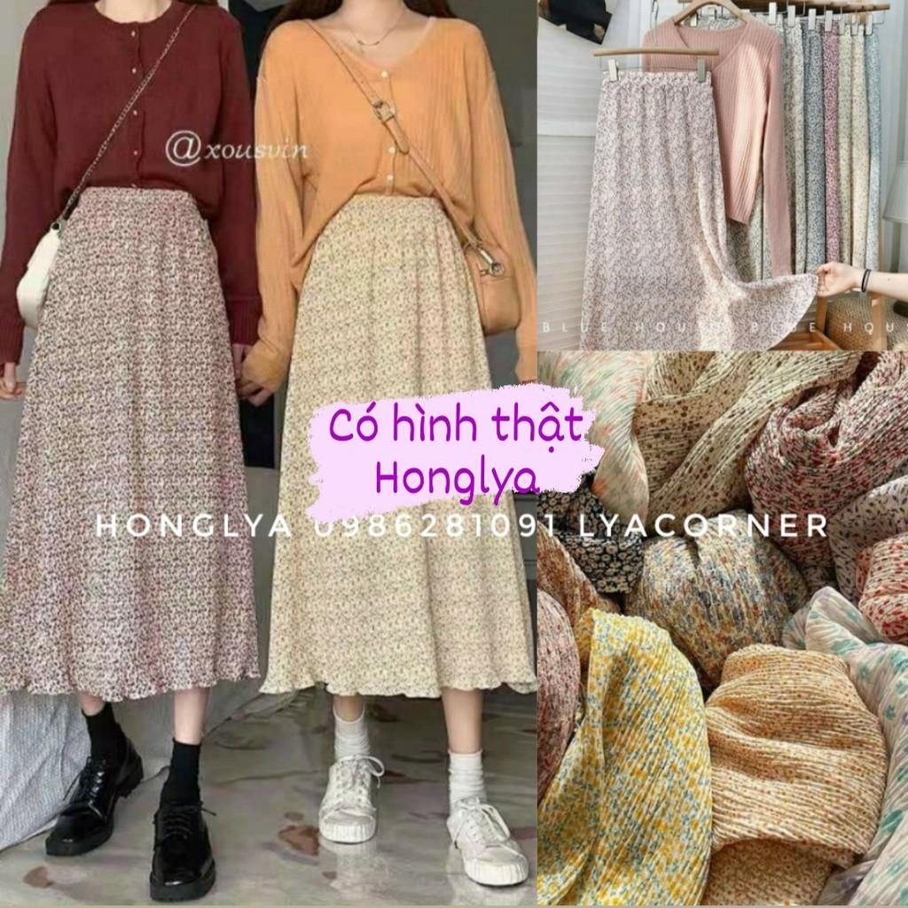 Chân váy dập ly nhỏ Quảng châu chân váy midi xếp ly ulzzang