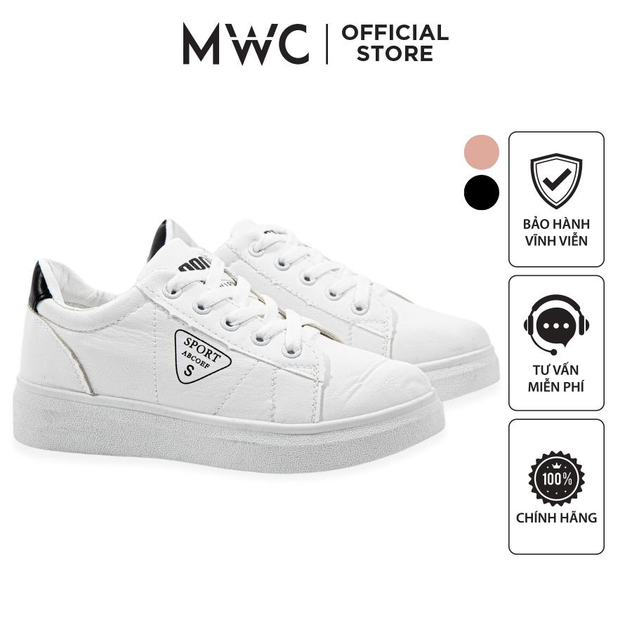 Giày MWC 0633 - Giày Thể Thao Nữ, Sneaker Da Basic Đế Bằng Thời Trang