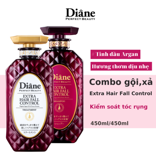 Combo dầu gội xả dành cho tóc gãy rụng, nhiều gàu Moist Diane Extra Hair Fall Control 450ml