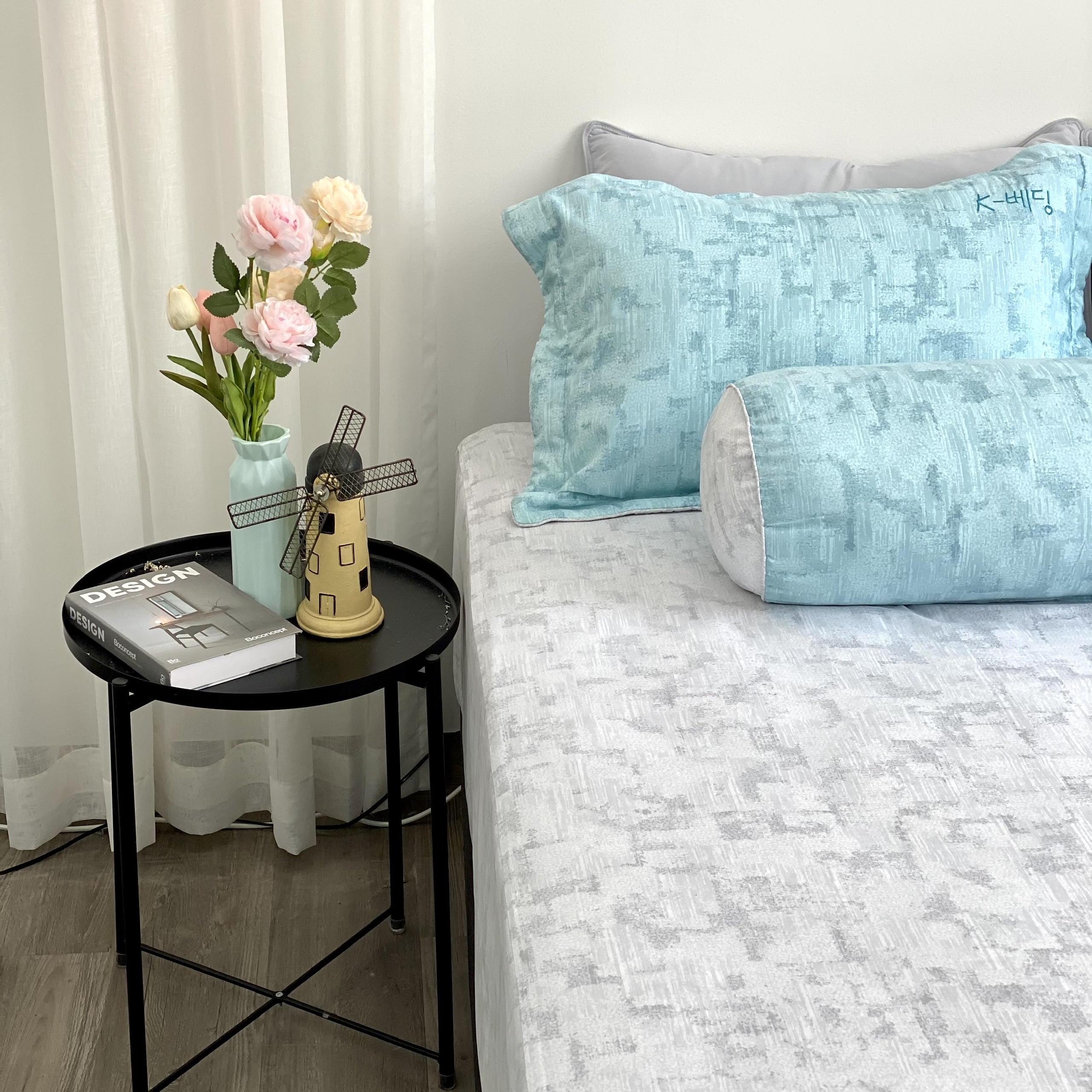 Bộ ga giường  KBedding by Everon KMTP 114 Microtencel Xám phối xanh (4 món)