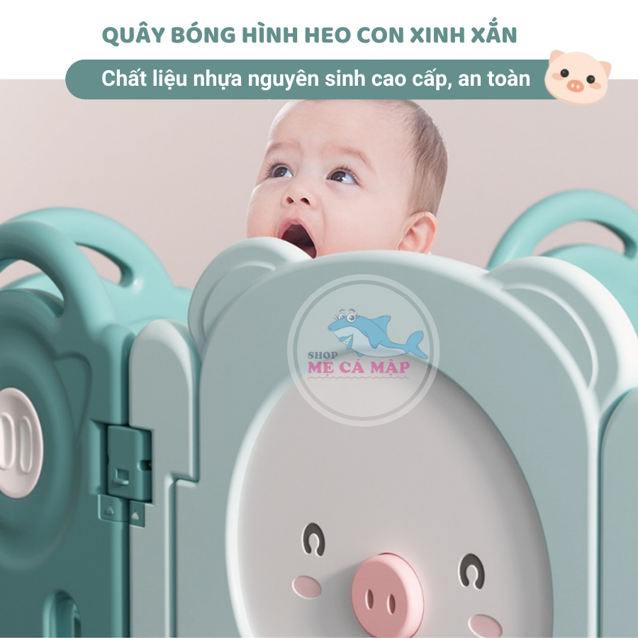 Quây cũi nhựa hình Heo TẶNG 100 BÓNG VÀ GIỎ, cũi quây nhựa bản nâng cấp mới