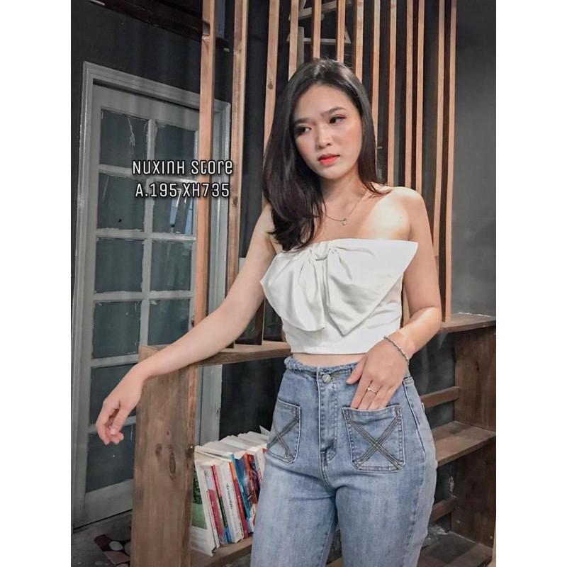 Áo ống croptop phối nơ ngực