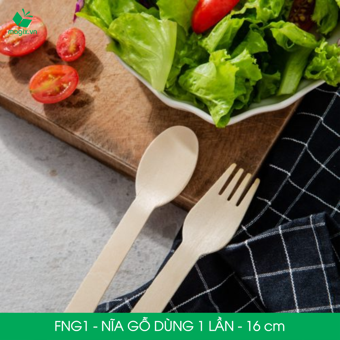 FNG1 - Combo 100 Nĩa gỗ dài 16 cm dùng 1 lần - Dĩa gỗ dài dùng 1 lần tiện lợi thân thiện môi trường