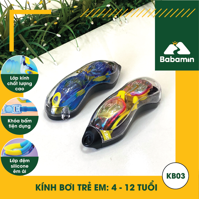 Kính Bơi Trẻ Em 4 - 12 Tuổi Cao Cấp - Kèm Bịt Tai, Tráng Gương, Có Hộp Đựng - KB03