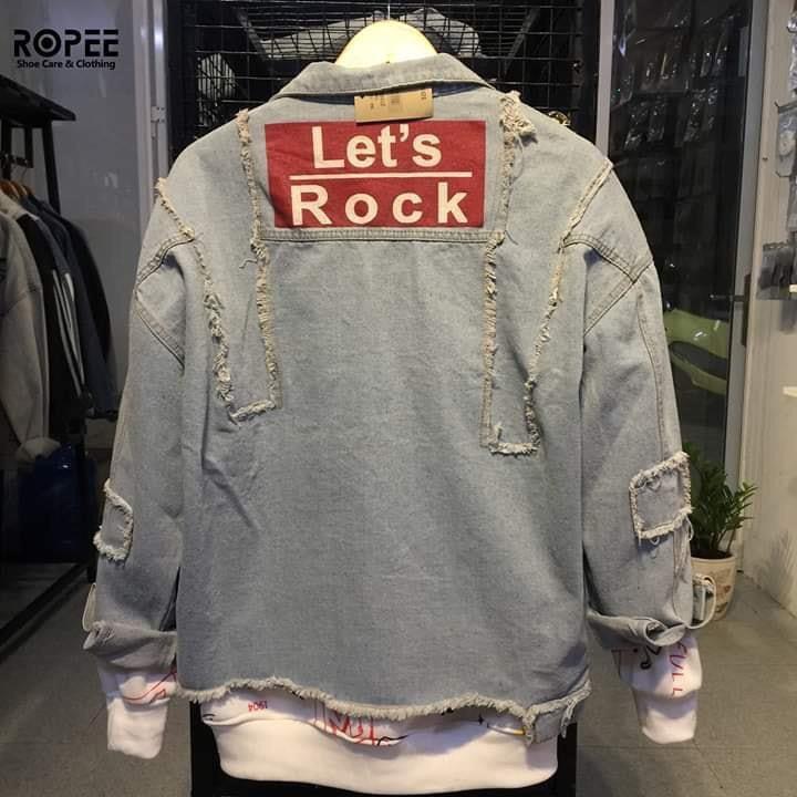 Áo khoác jean nam nữ xám trắng Attach Let Rock cao cấp HQ KT52