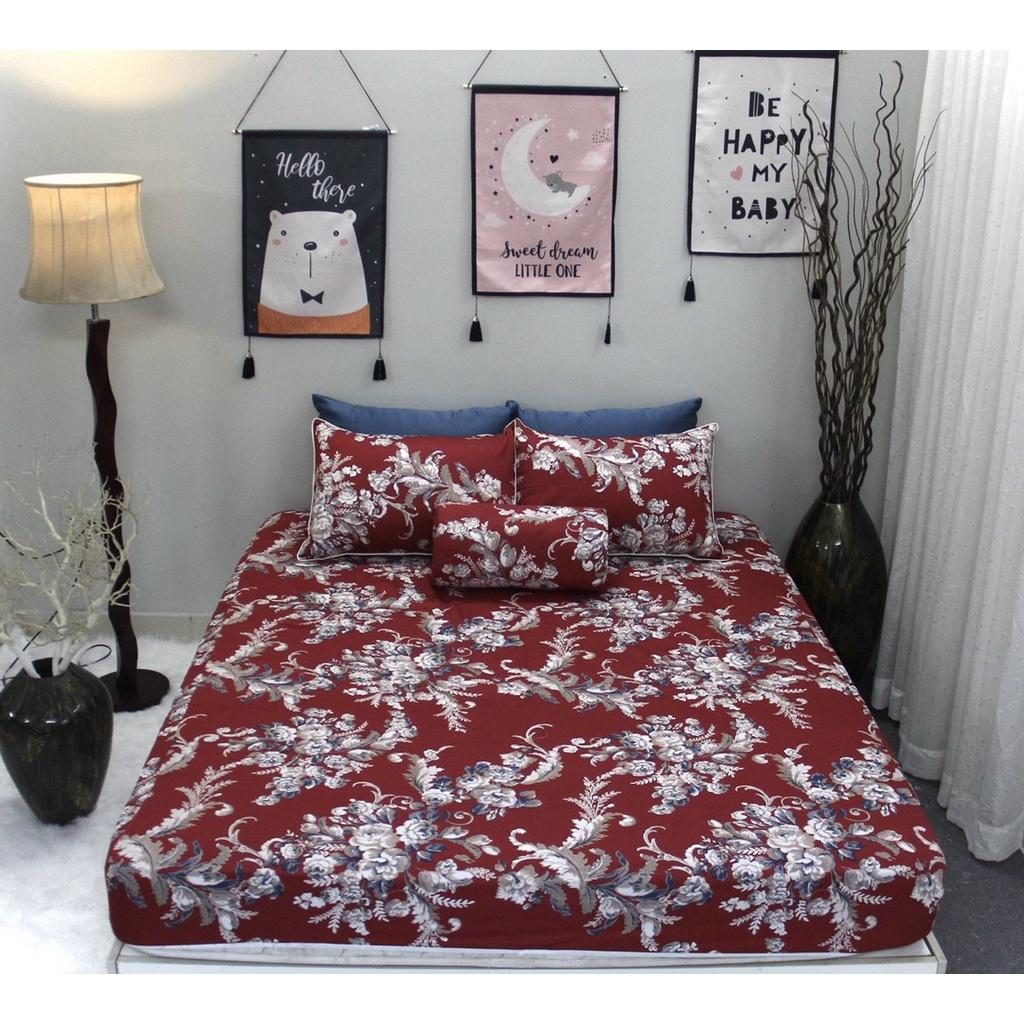 Bộ chăn drap gối satin Hàn Quốc hoạ tiết