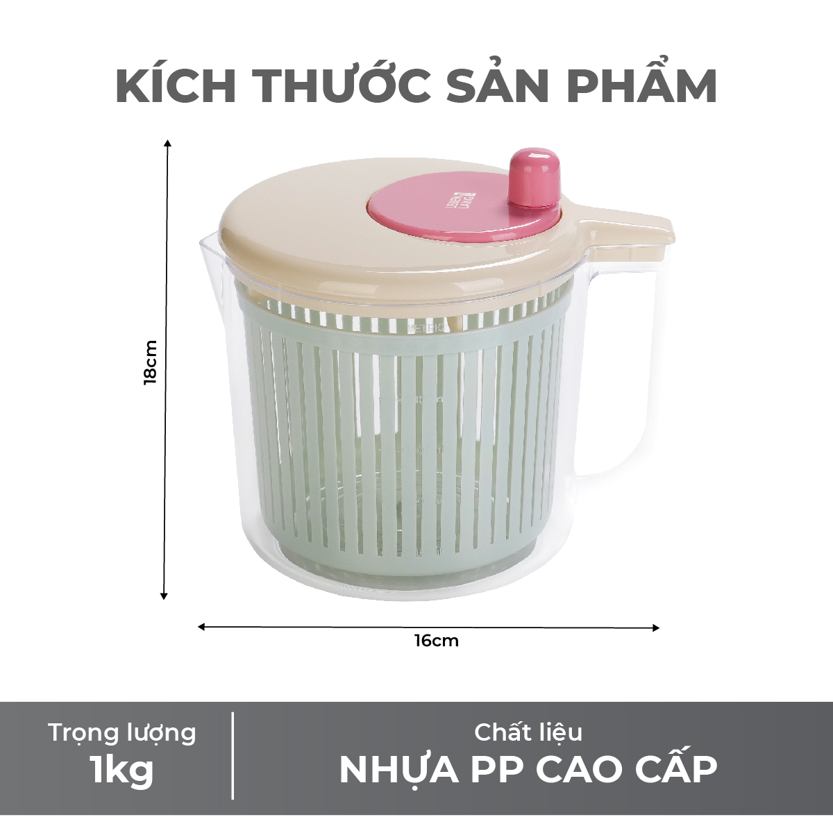 Rổ quay rau Lebenlang RR01, rổ quay rau củ quả 2.5L, rổ rửa rau đa năng nhựa pp cao cấp - hàng chính hãng
