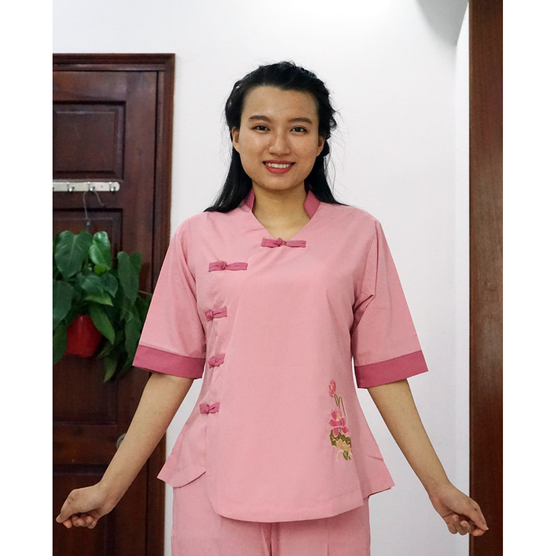 Áo Lam, Đồ Lam, Bộ quần áo đi lễ chùa trang nhã dễ thương cho nữ màu hồng