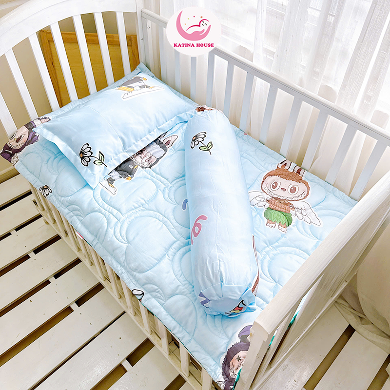 Bộ gối nệm cho bé cao cấp Katina House, vải tencel 60s gòn lông vũ êm ái, bóng mượt mát lạnh