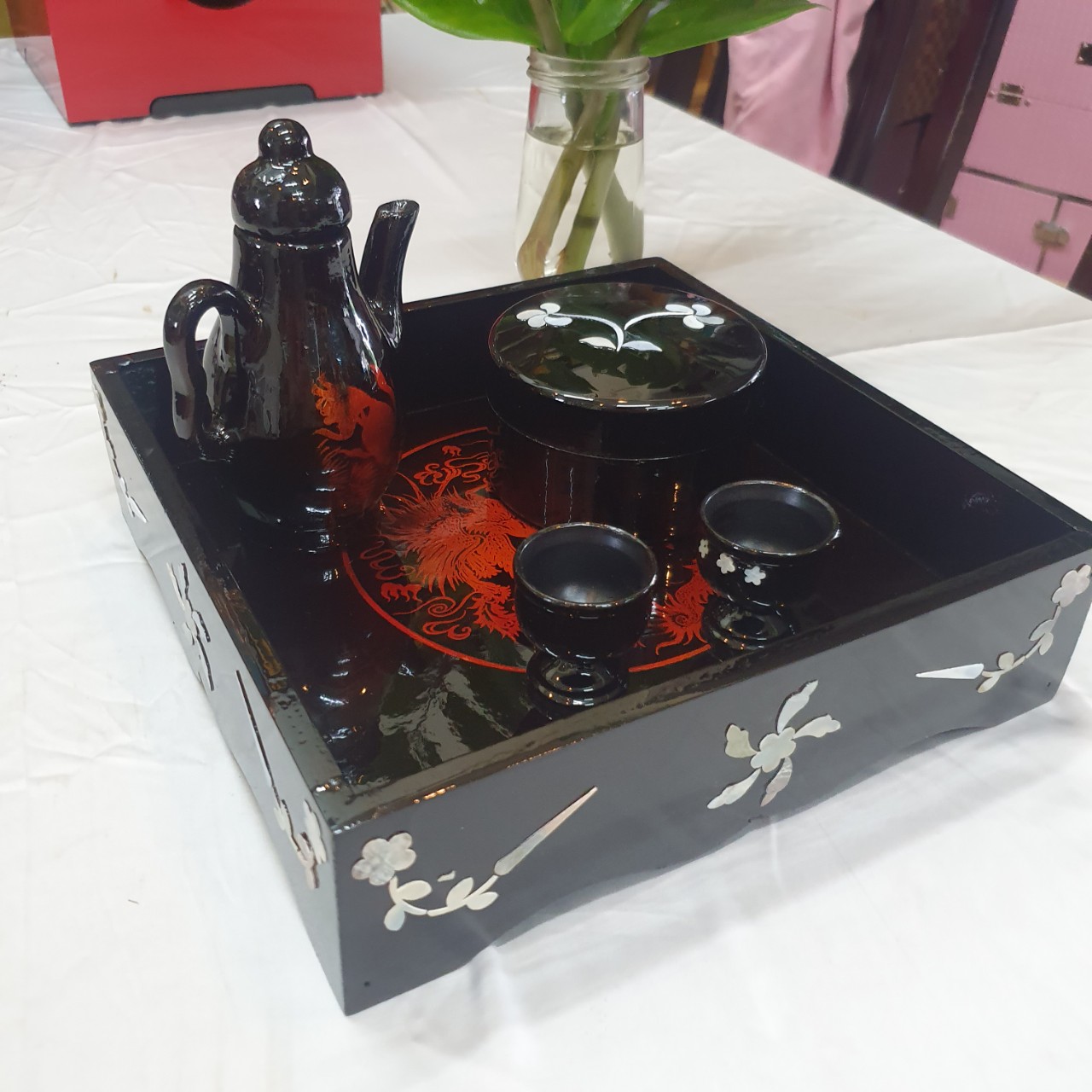 Khay trầu rượu sơn mài cao cấp Thanh Bình Lê, khay trầu rượu cưới hỏi, lễ tiệc...