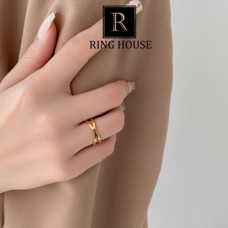 R13 Nhẫn nữ titan không đen đan chéo đẹp
