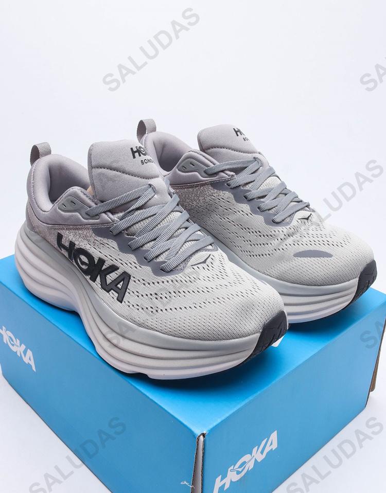 Giày thể thao đàn ông Hoka nam Bondi 8 Đệm nhẹ Giày chạy bộ chạy bộ ngoài trời Giày chạy bộ giày đàn hồi Giày thường Color: Grey blue Shoe Size: 36