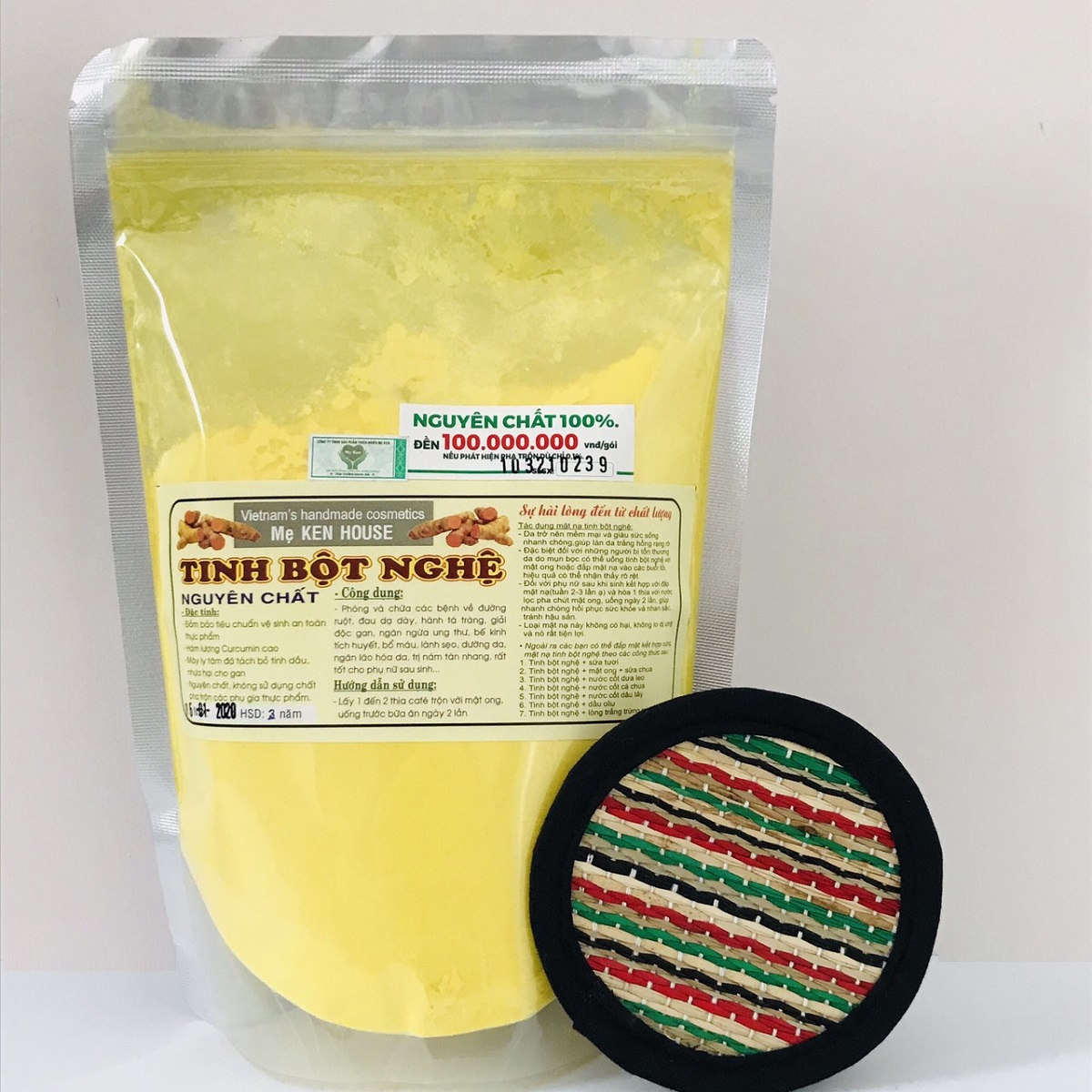 Tinh bột nghệ nguyên chất MẸ KEN 500GR - tặng kèm miếng lót ly