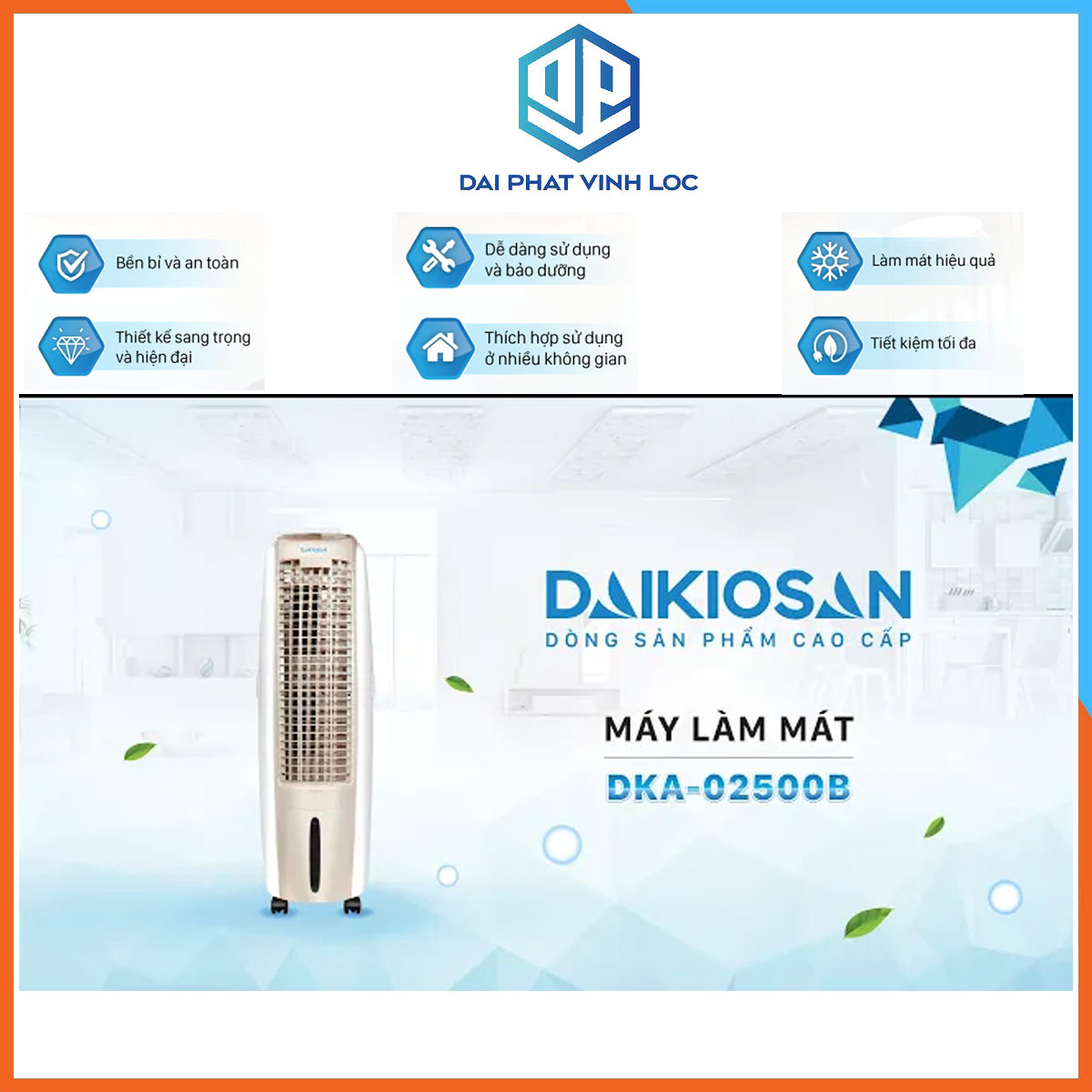 Quạt Hơi Nước/Quạt Điều Hòa Làm Mát Bằng Hơi Nước Daikiosan DKA-02500B - Công Suất 160W - Dung Tích 30L- Bảo Hành 12 Tháng