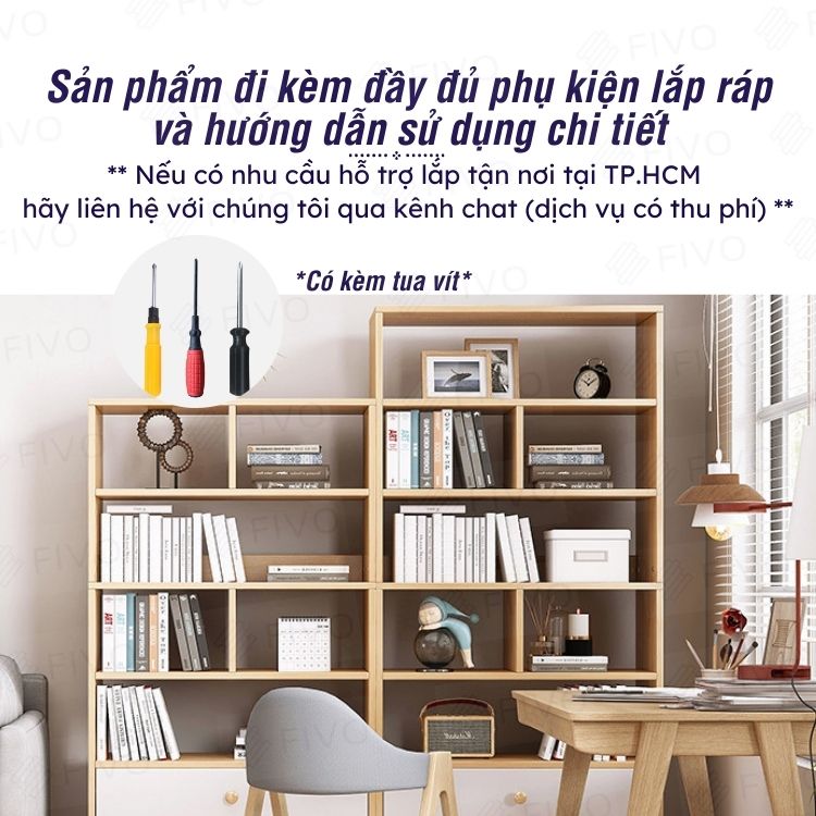 Tủ Sách Cho Bé Gỗ MDF FIVO FB61 (50 x 24 x 117cm) Đơn Giản Nhỏ Gọn (Có Hộc Kéo)- Hàng Chính Hãng