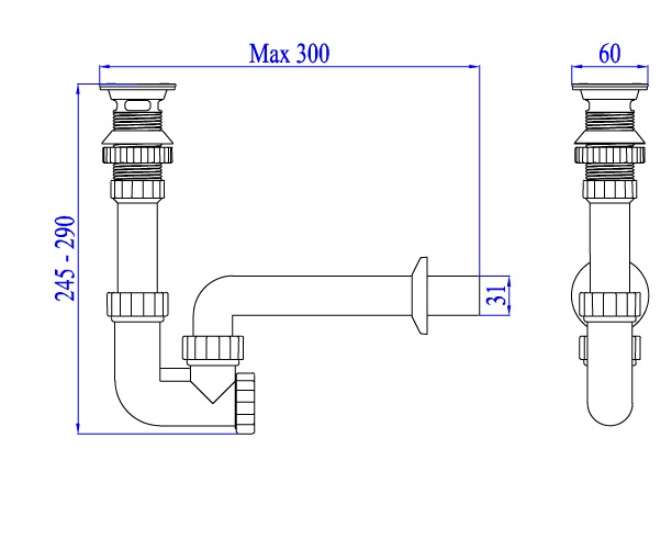 Bộ xả lavabo đầu inox (xả nhấn)-LV03