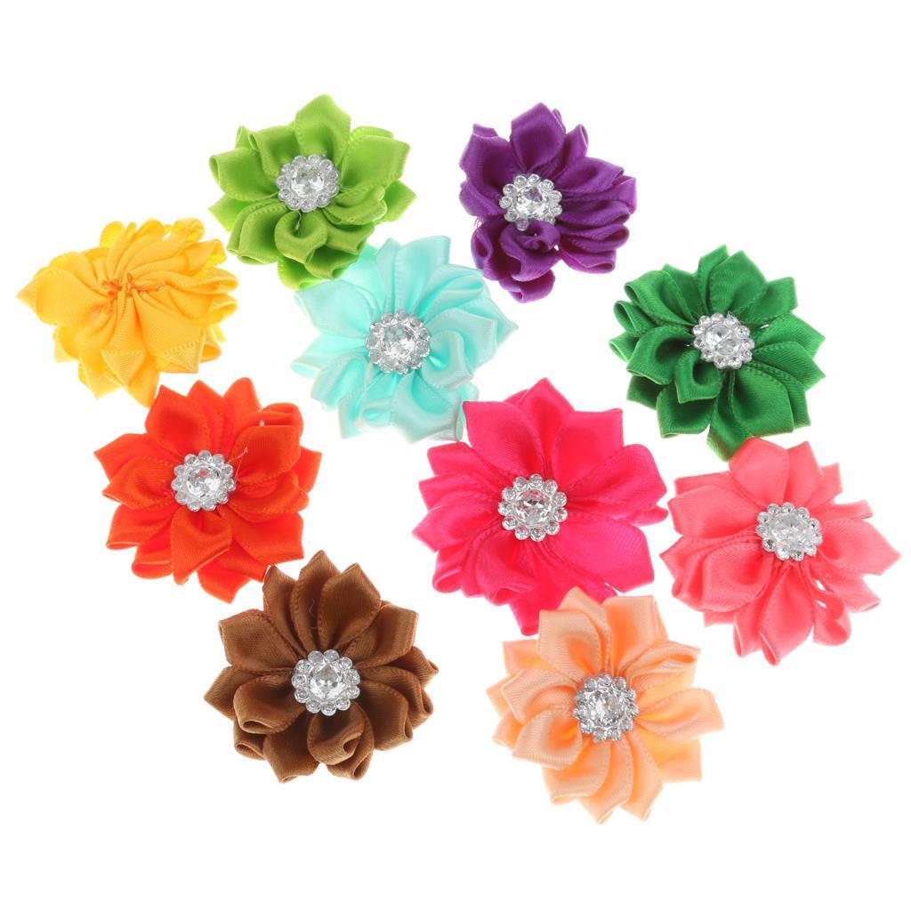 10pcs Satin Ribbon Flower Craft DIY Accessory Wedding Appliques Multi-color