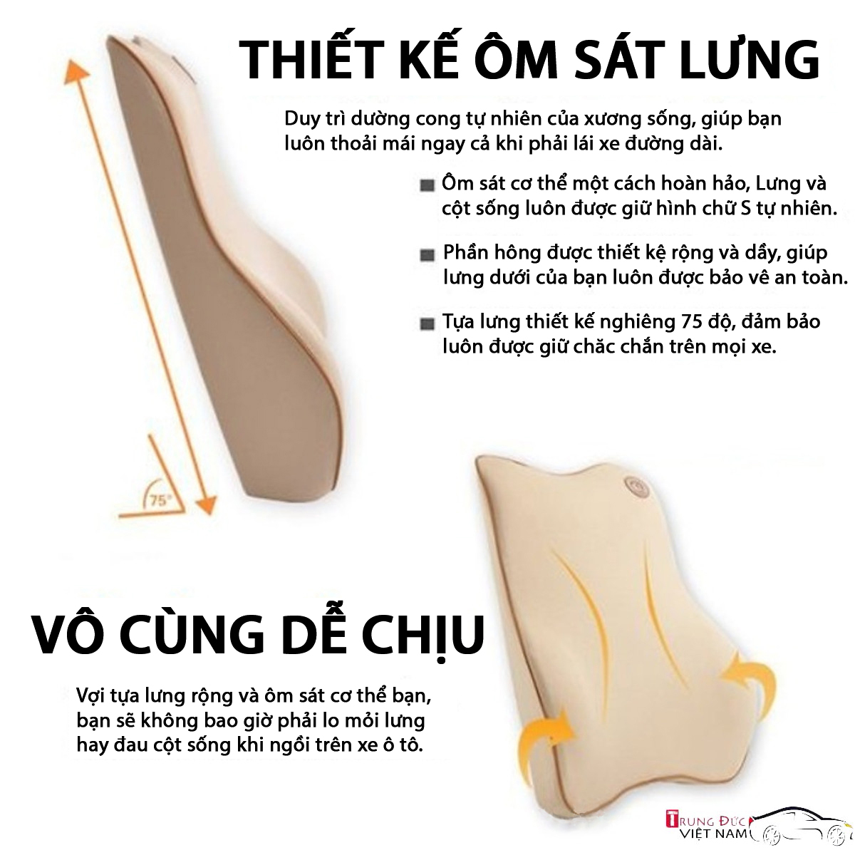 Bộ Gối Tựa Đầu + Tựa Lưng Ô tô TDVN chất liệu cao su non hoạt tính cao cấp ( Quà tặng túi thơm treo xe ) - Hàng Chính Hãng TDVN