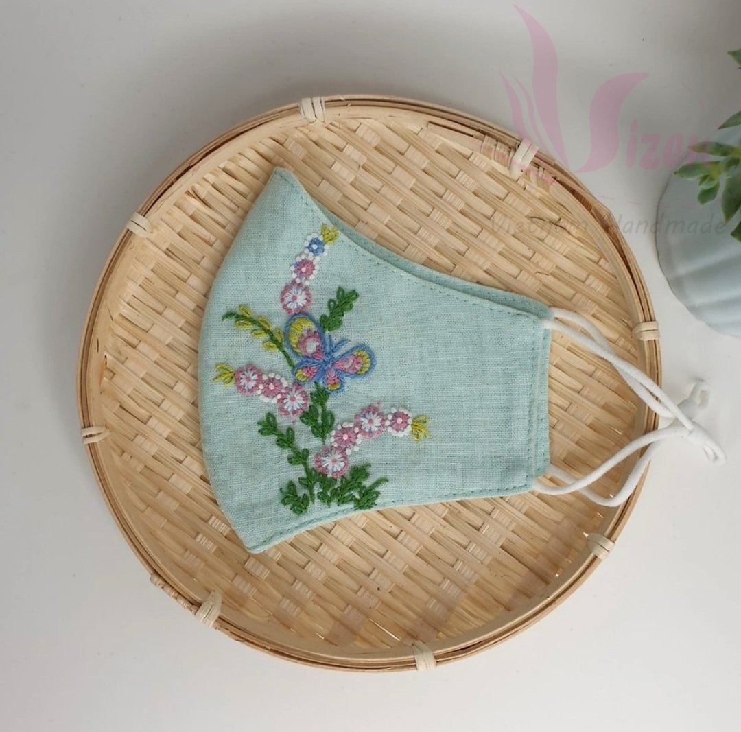 KHẨU TRANG VẢI LINEN TỰ NHIÊN THÊU TAY