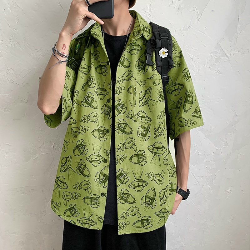 Áo sơ mi nam ngắn tay form rộng họa tiết vũ trụ đặc sắc nổi bật chất vải voan lụa mềm mát mịn chất lượng cao