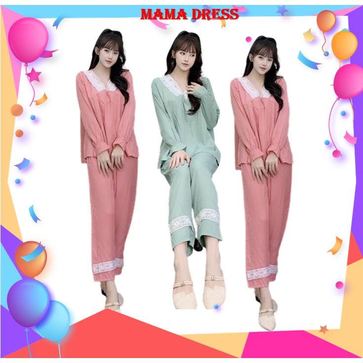 Bộ đồ bầu Đồ bộ cho mẹ sau sinh dài tay MAMA DRESS thiết kế trơn cổ ren chữ V có khóa ti và chun chỉnh đẹp rẻ B43