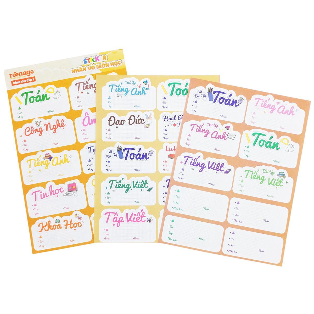 Sticker Nhãn Vở Môn Học - Teenage NV-05 - Cấp 1 (3 Tờ/Xấp)