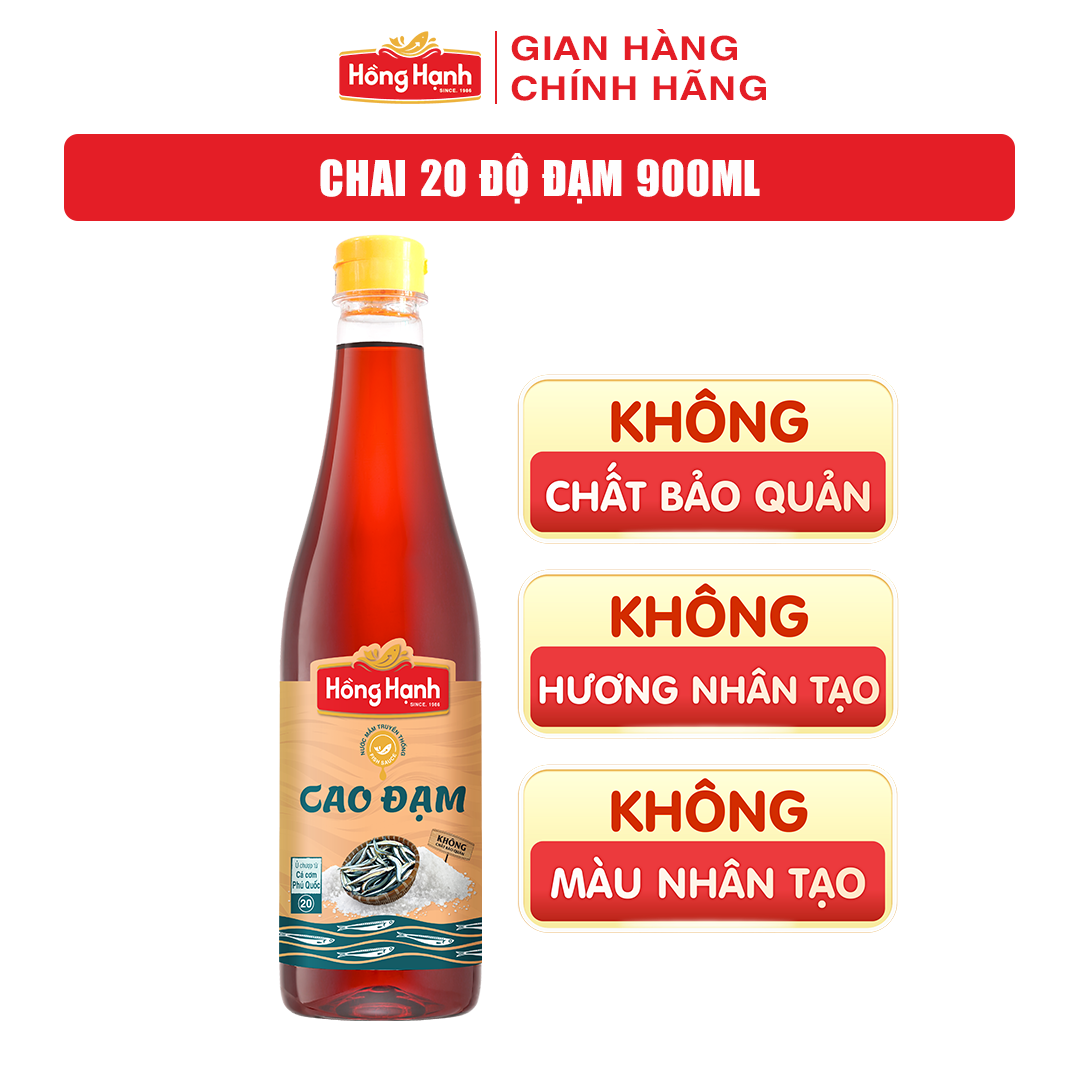 Nước mắm truyền thống Phú Quốc Hồng Hạnh Cao Đạm 20 độ đạm, dung tích 900 ML - Nêm ướp đậm đà