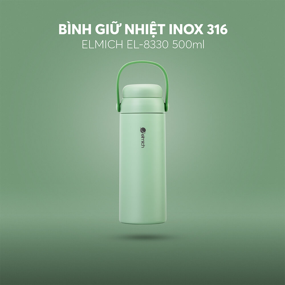 Bình Giữ Nhiệt Inox 316 Elmich EL8330 500ml, Hàng Chính Hãng, Có Lưới Lọc Trà, Cấu Tạo 2 Nắp-JoyMall