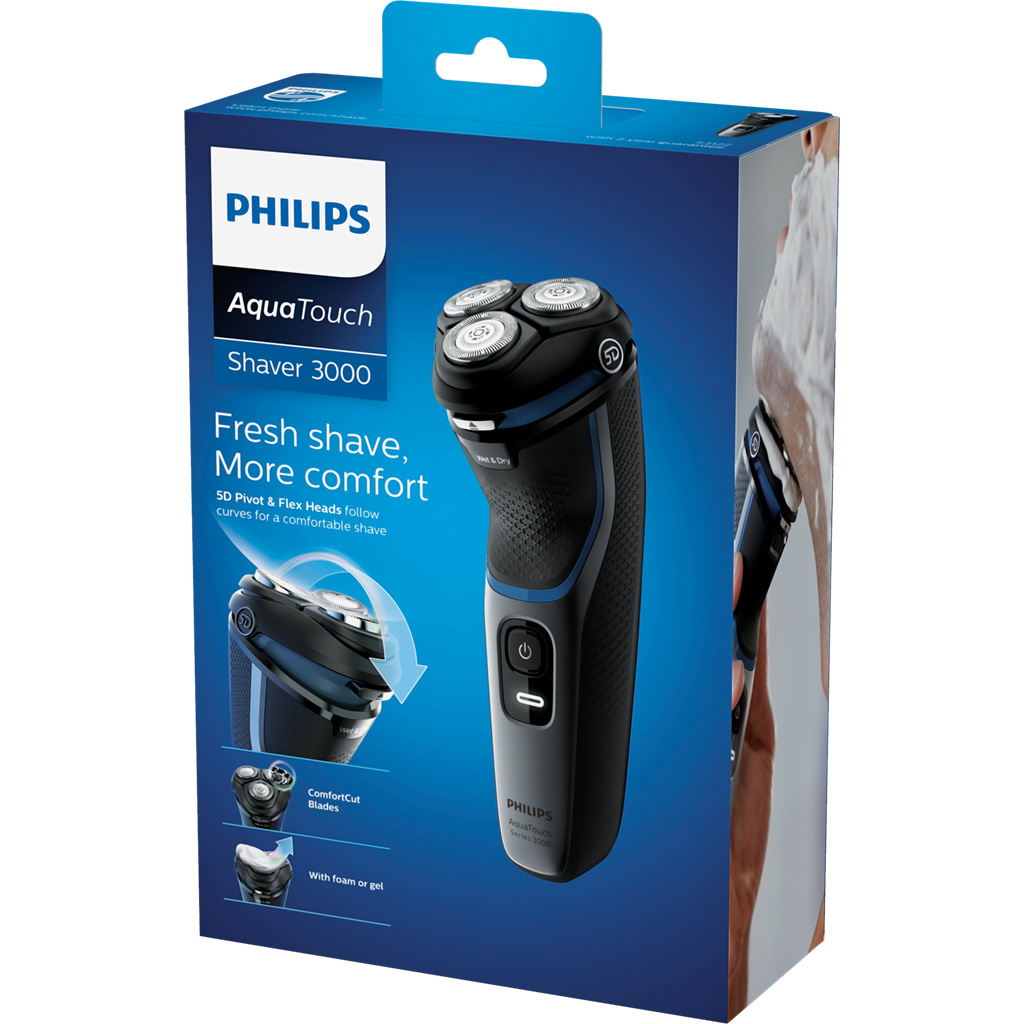 Máy cạo râu Philips 3000 - Thiết kế dao cạo râu 3000 linh hoạt 5D - hệ thống lưỡi cạo ComfortCut và thời gian cạo 60 phút - Hàng chính hãng