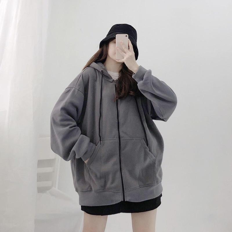 áo khoác nỉ xám trơn ảnh thật unisex( nam nữ mặc đều được)