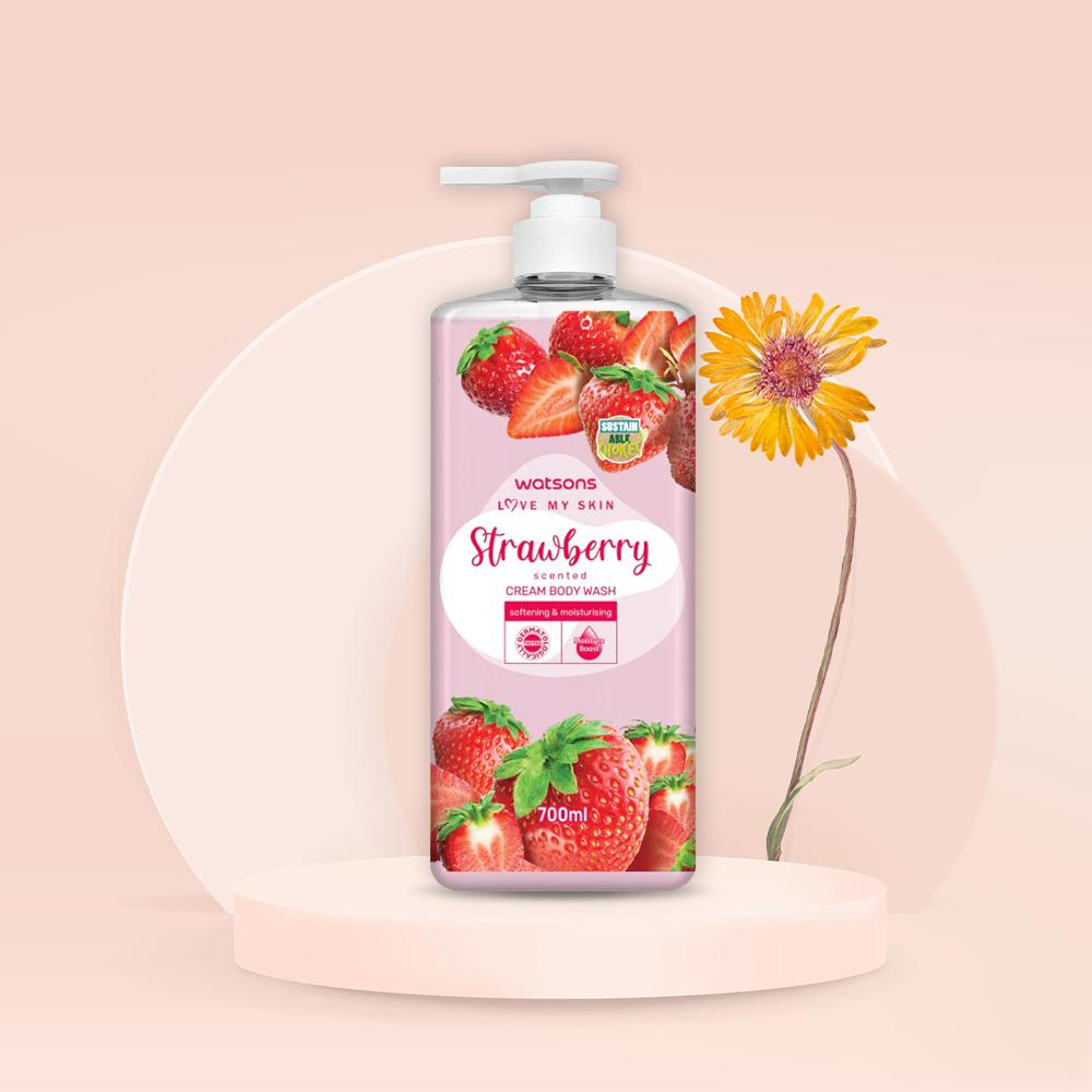 Kem Tắm Watsons Love My Skin Strawberry Scented Cream Body Wash 700ml
