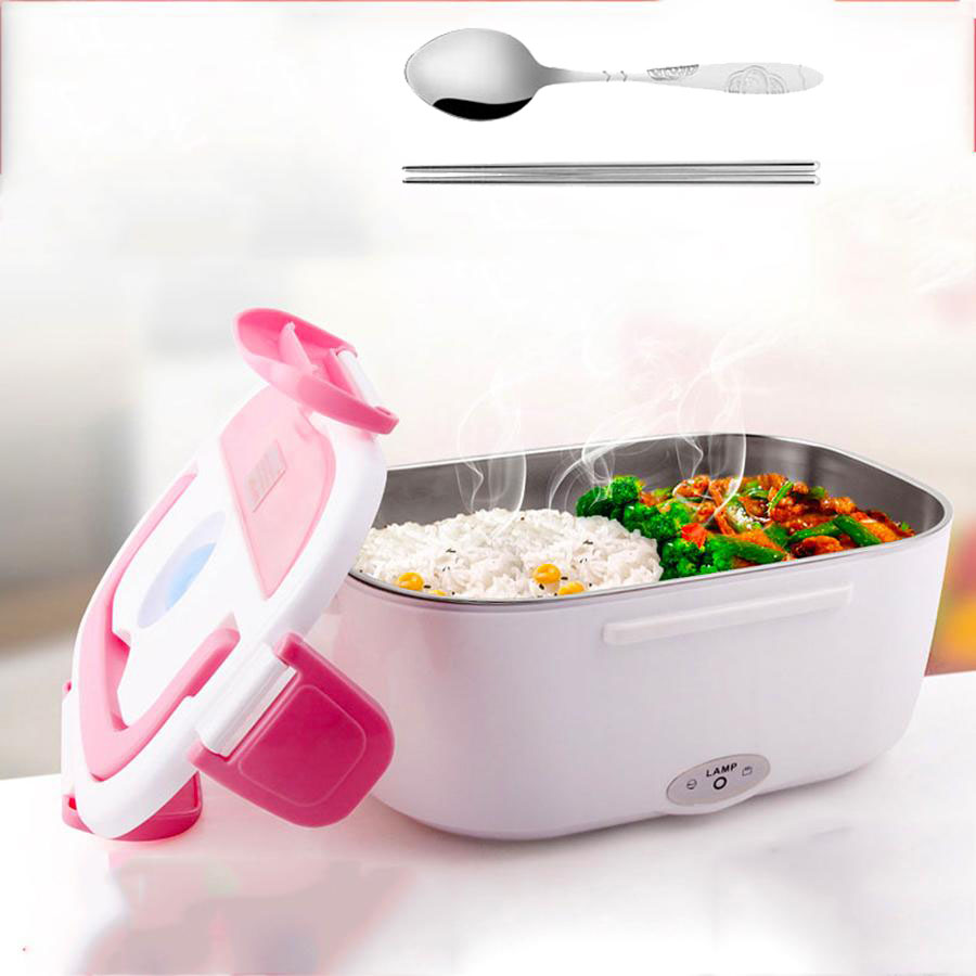Hộp Cơm Văn Phòng Ủ Điện Ruột Inox + Kèm Thìa Và Đũa Inox