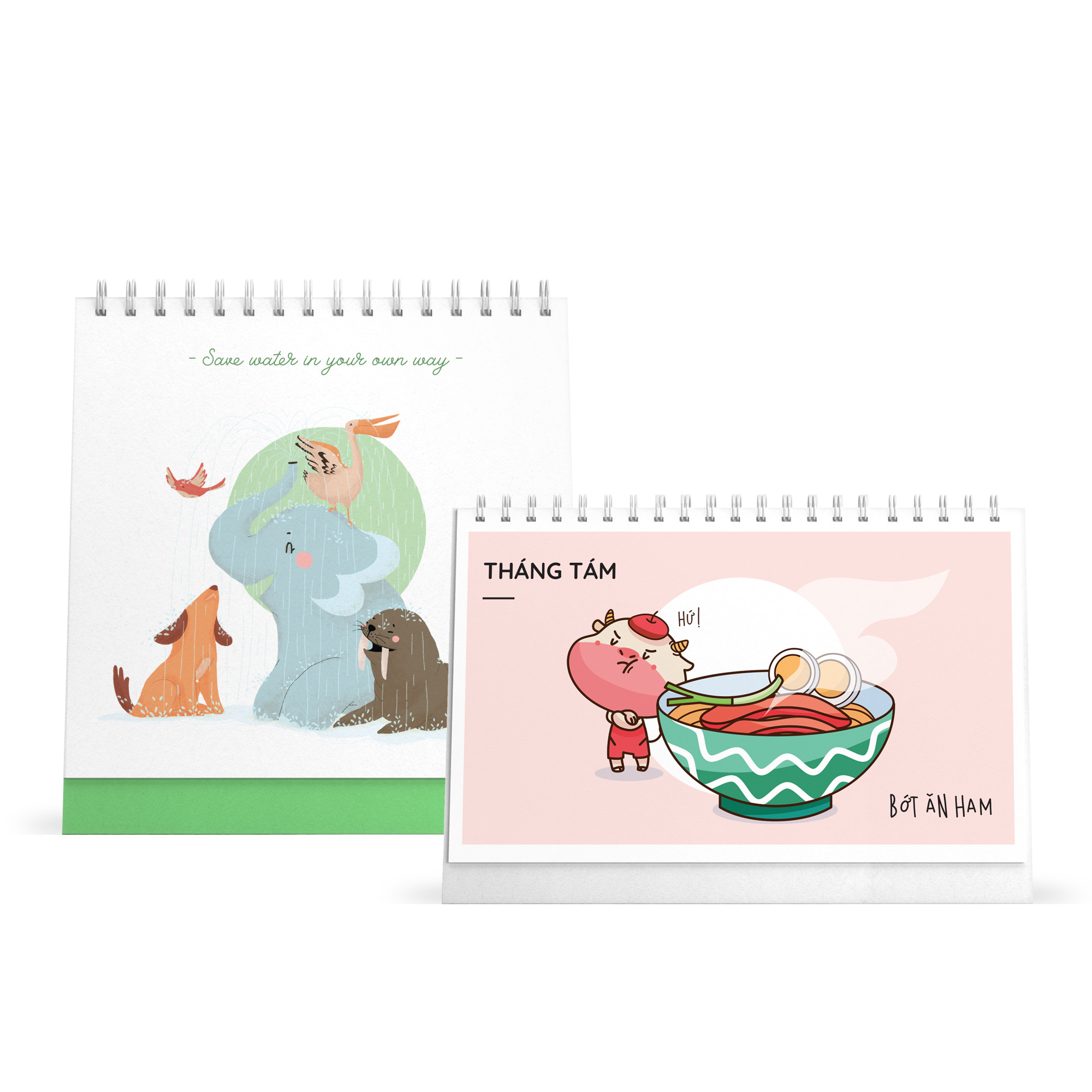 Combo lịch bàn SDstationery 2021 - Lịch ngang chữ nhật HỨA SỐNG TỐT (con trâu) và Lịch đứng vuông LIVE GREEN (sống xanh)