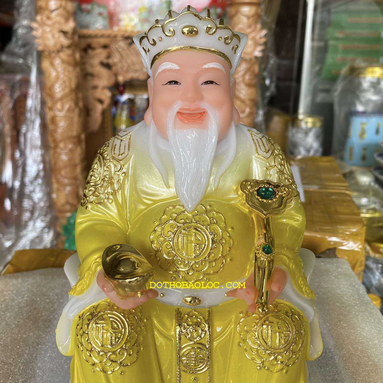 Tượng Thần tài Thổ Địa bằng đá nhập khẩu cao cấp cao 22cm – Màu vàng