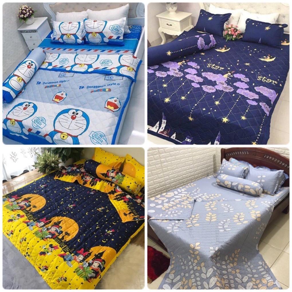 Sỉ Bộ Chăn Hè Ga Gối Kèm Vỏ Gối Ôm set 5 món Sally Mẫu LÁ CỌ