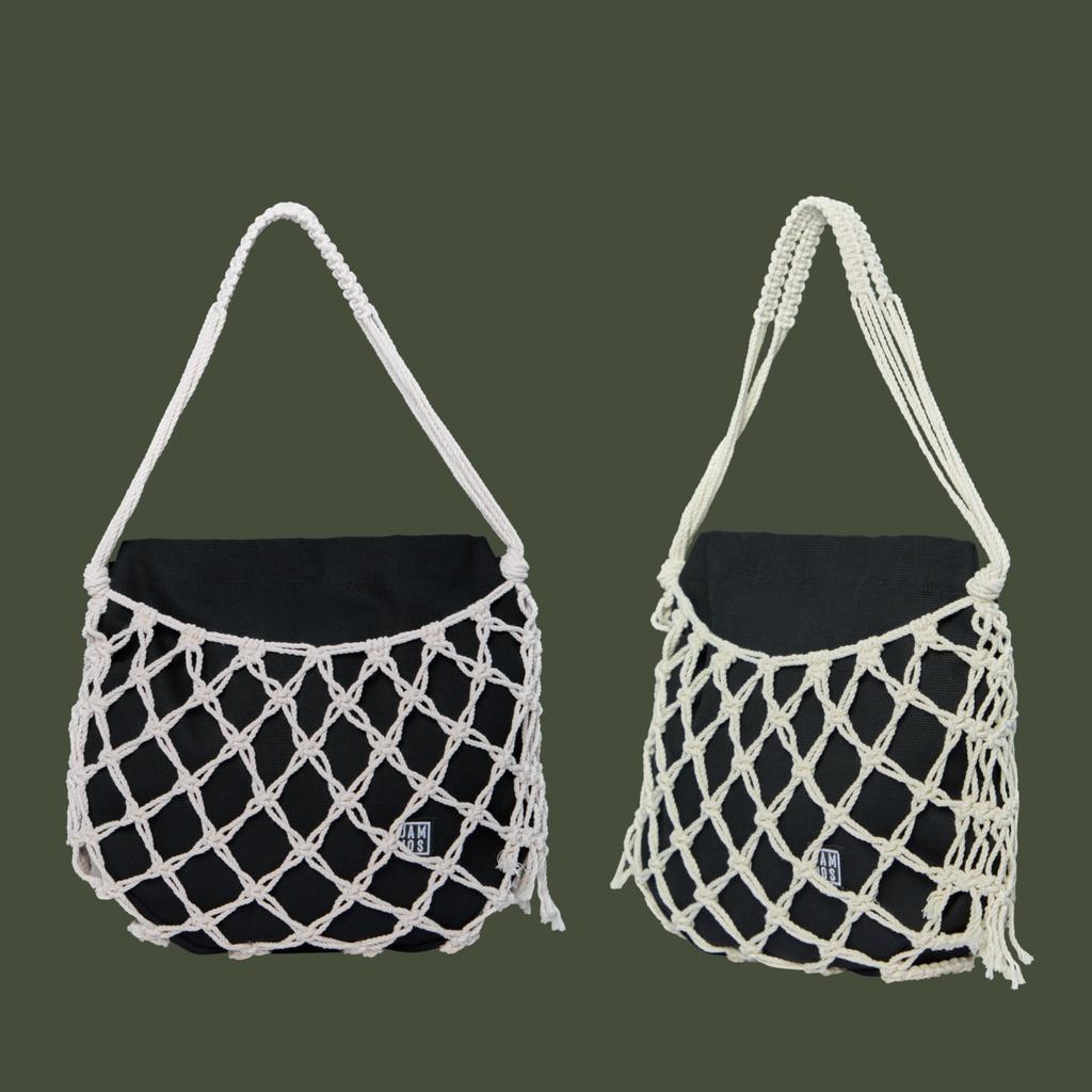 Túi vải thời trang đeo vai canvas phối dây macrame thủ công PASTA HOBO JAMLOS